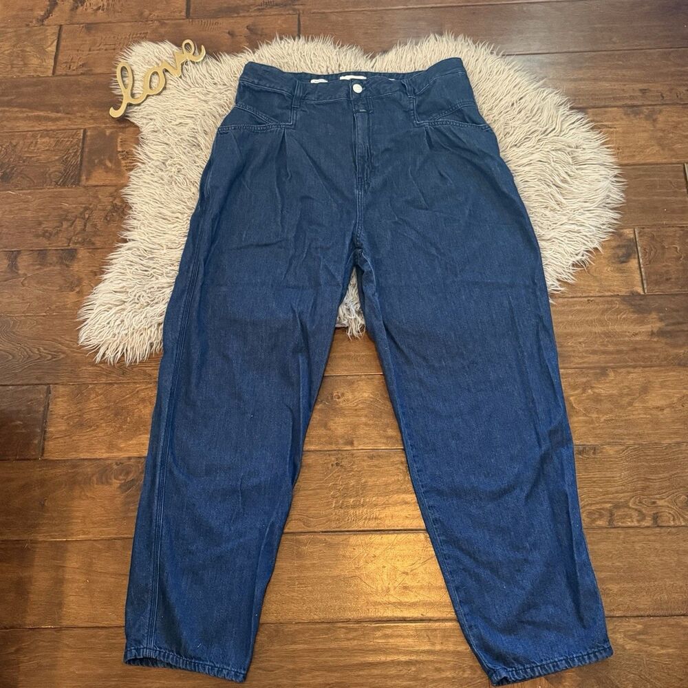 Closed High Rise Pleated Front Pearl Jeans Blue Organic Cotton Size 1234 Denim